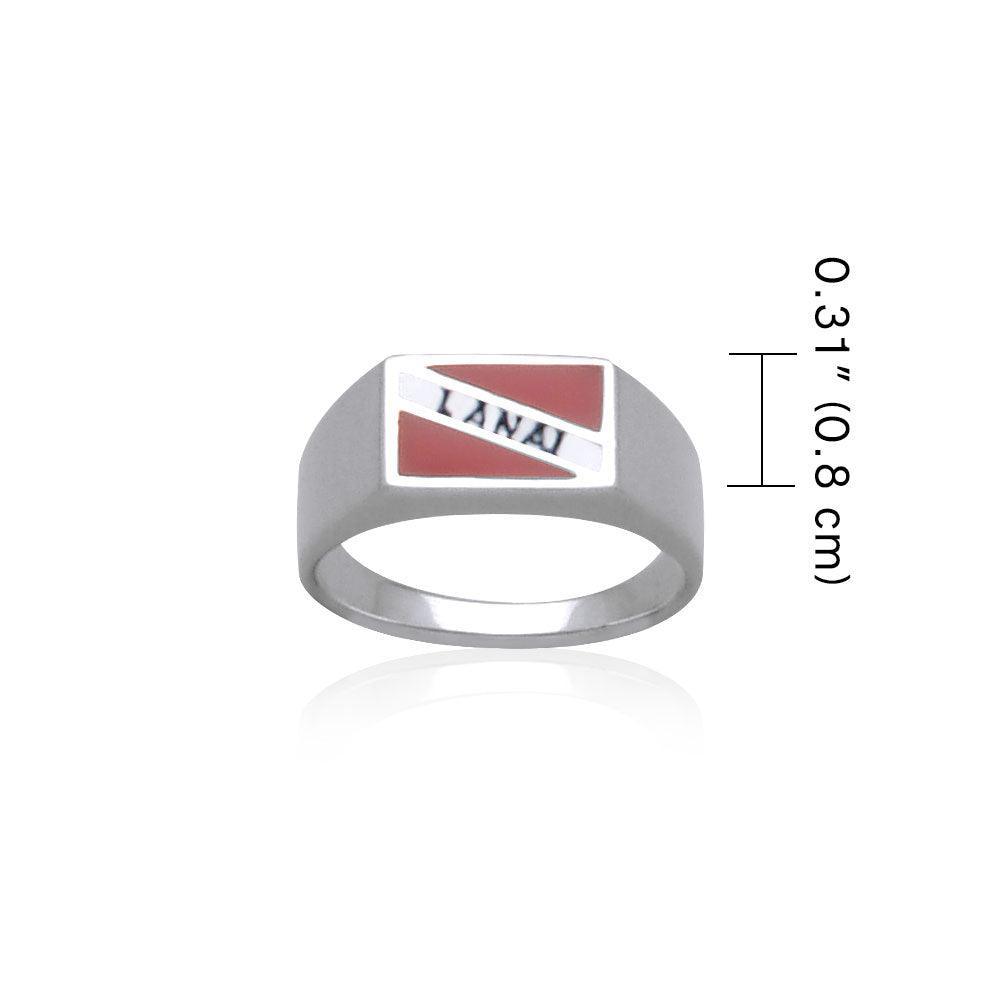 Lanai Island Dive Flag and Dive Equipment Silver Large Ring