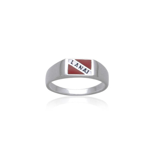Lanai Island Dive Flag and Dive Equipment Silver Small Ring