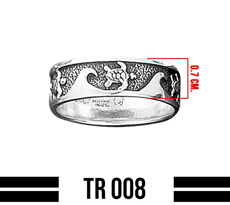 The story of sea turtle in the big waves Sterling Silver Ring TR008