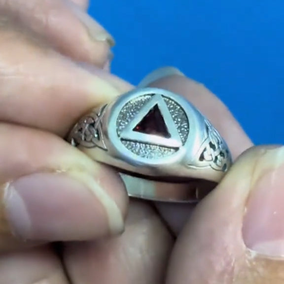 Celtic AA Recovery Symbol Sterling Silver Ring with Gemstone TR1020