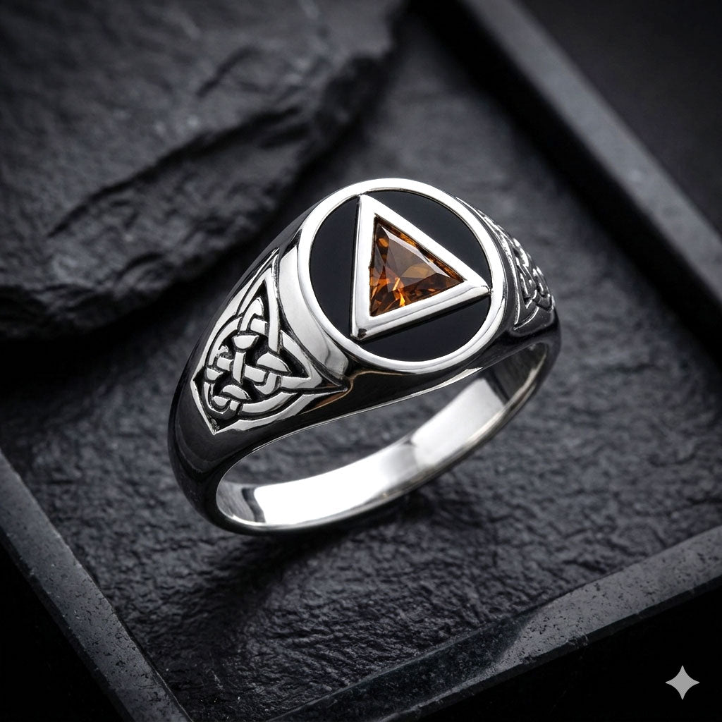 Celtic AA Recovery Symbol Sterling Silver Ring with Gemstone TR1020