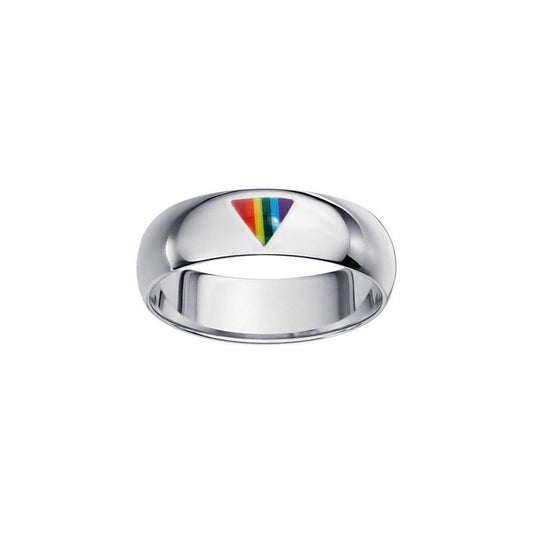 Rainbow Triangle Inlay on Silver Band Ring TR1422 - Wholesale Jewelry