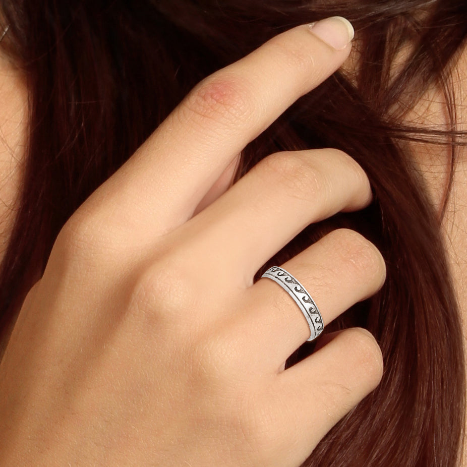 Wave Sterling Silver Band Ring TR1670*