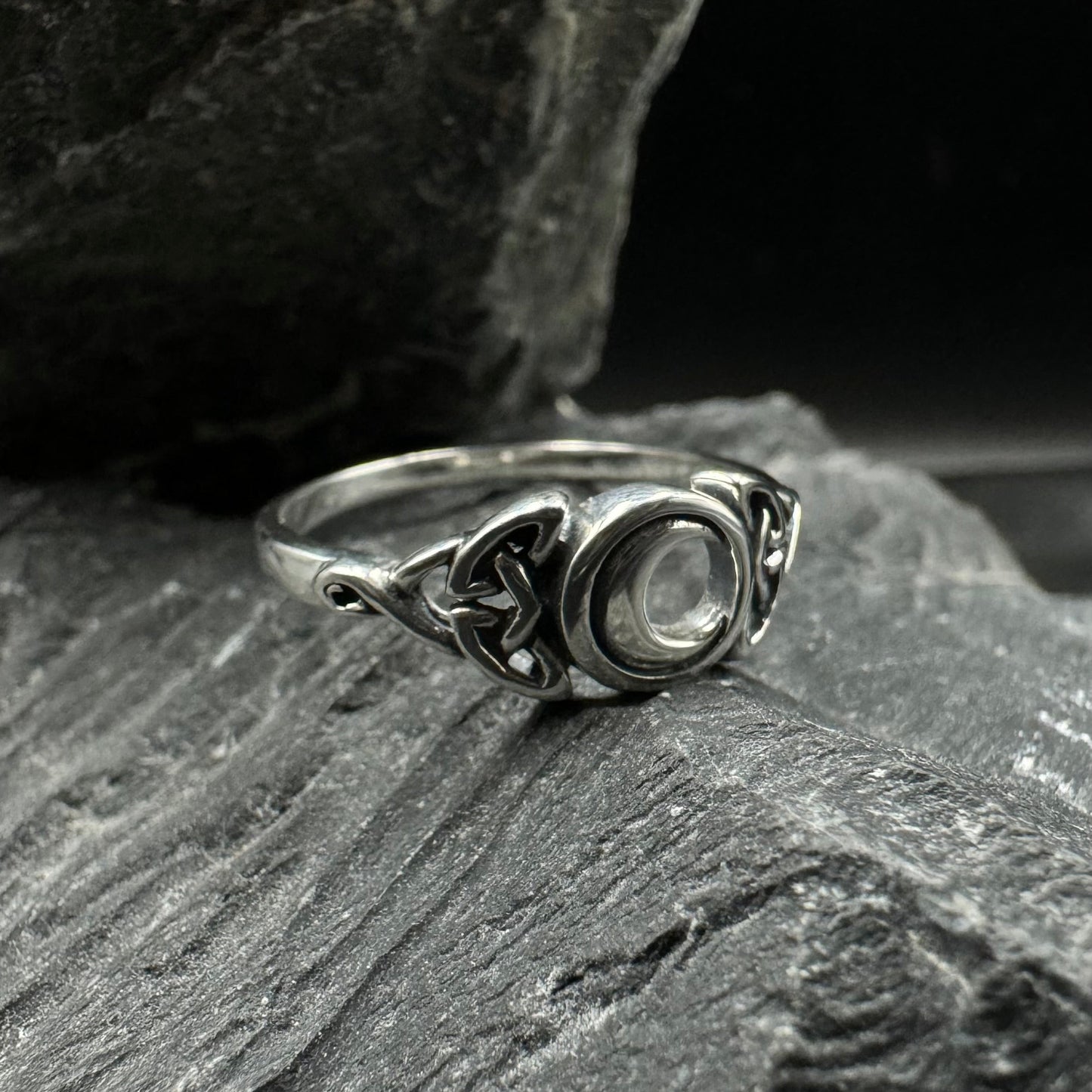 Celtic Knotwork & Crescent Moon Sterling Silver Ring TR1746