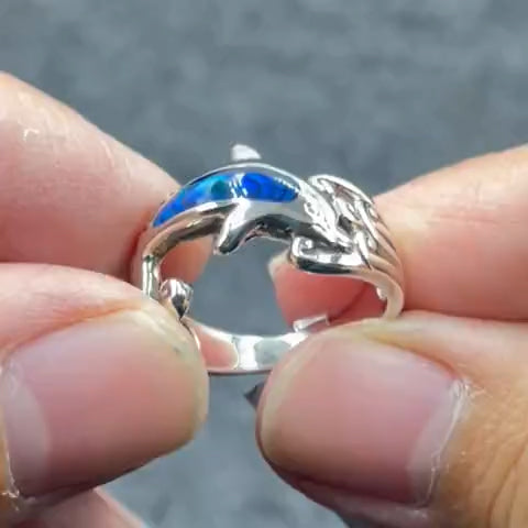 Dolphin Waves Silver Ring TR1847