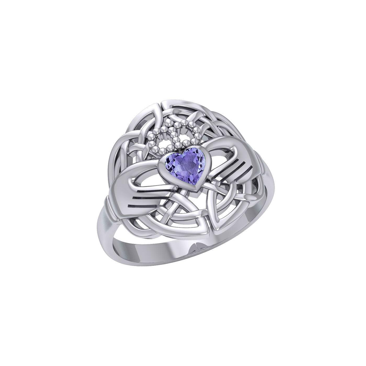 Celtic Claddagh Knotwork Sterling Silver Ring with Gemstone TR1876 - peterstone.dropshipping