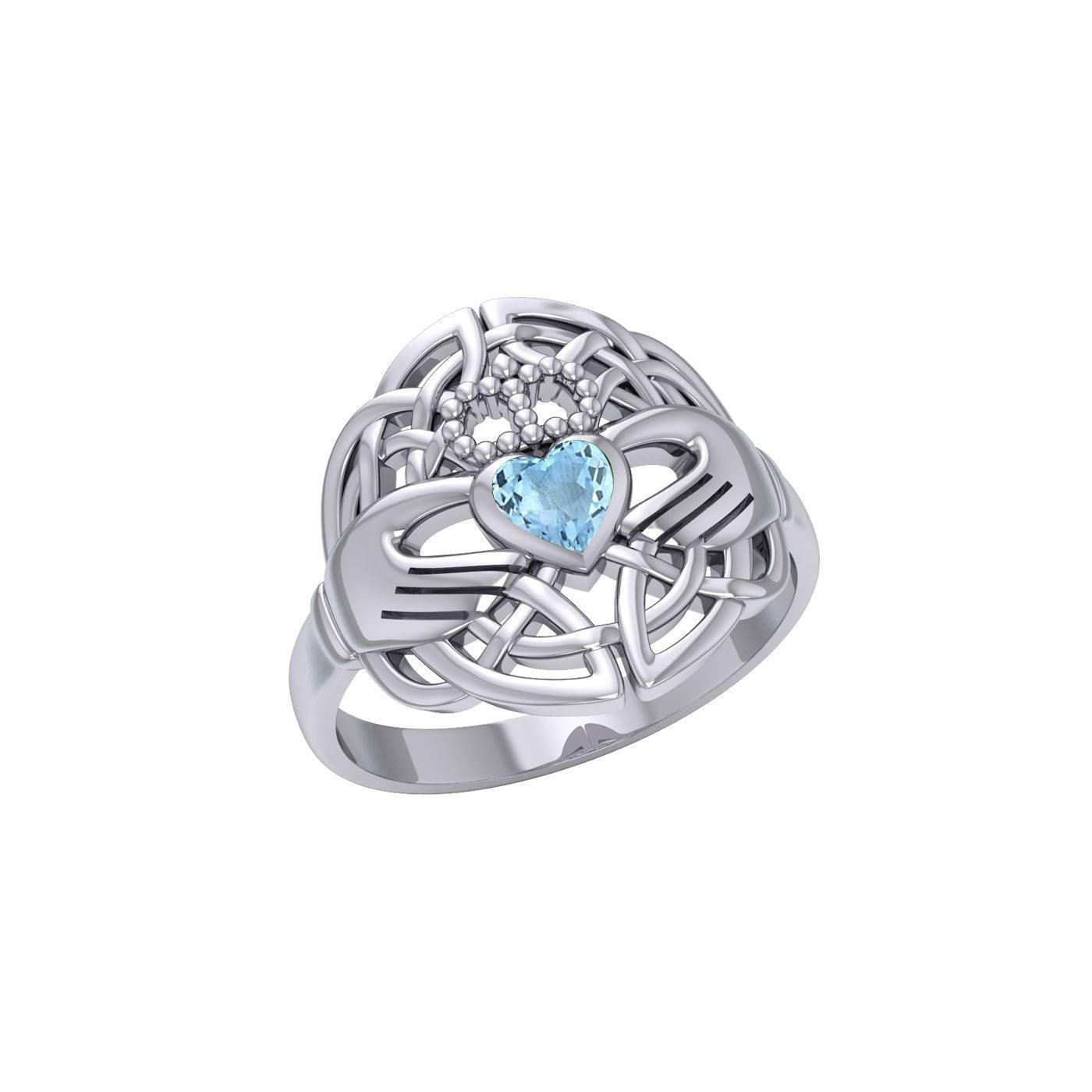 Celtic Claddagh Knotwork Sterling Silver Ring with Gemstone TR1876 - peterstone.dropshipping