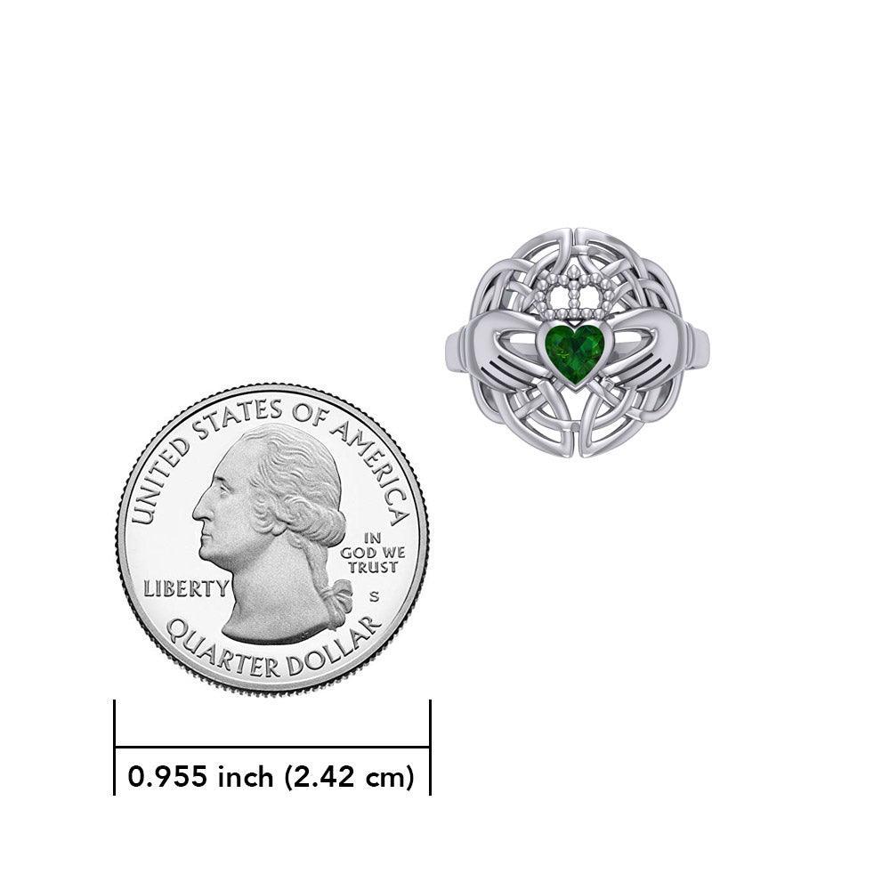Celtic Claddagh Knotwork Sterling Silver Ring with Gemstone TR1876 - peterstone.dropshipping