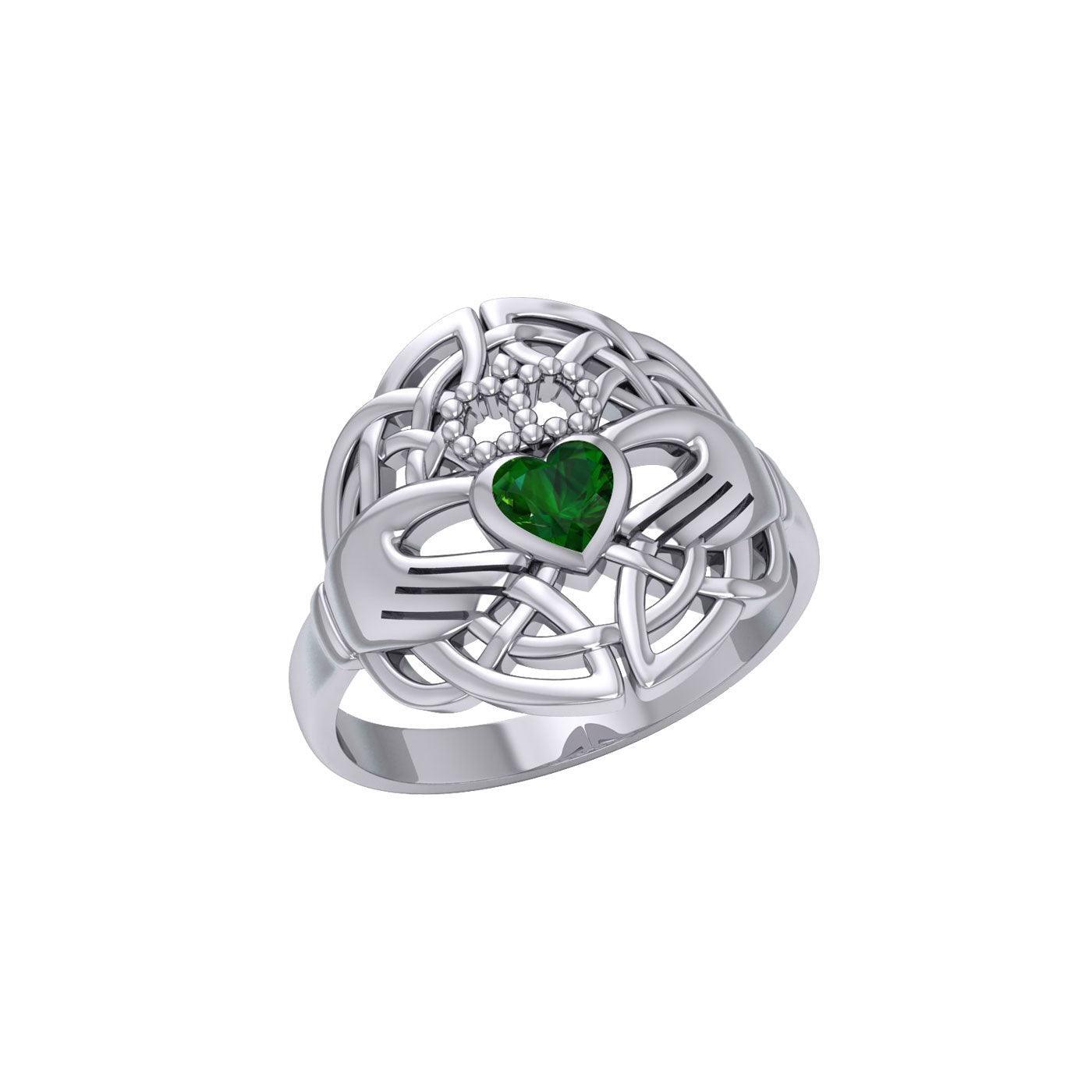 Celtic Claddagh Knotwork Sterling Silver Ring with Gemstone TR1876 - peterstone.dropshipping