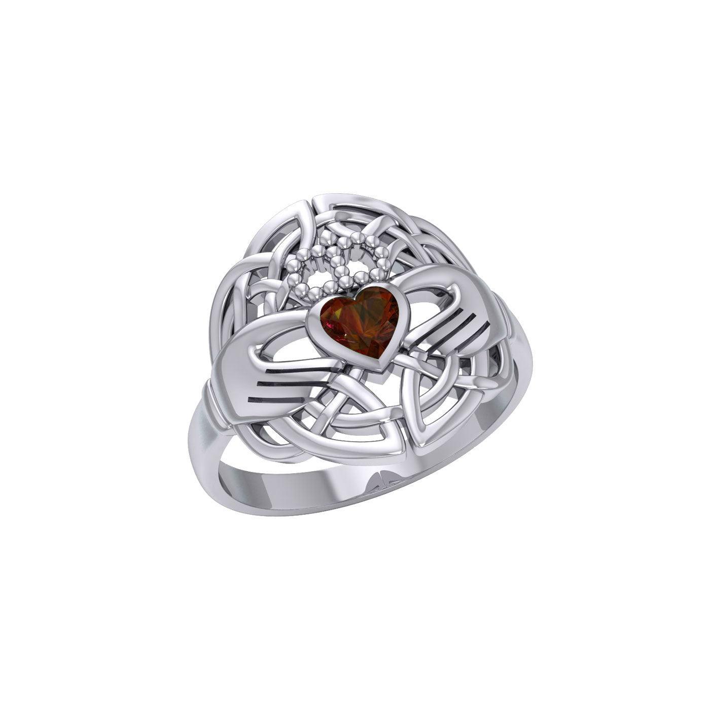 Celtic Claddagh Knotwork Sterling Silver Ring with Gemstone TR1876 - peterstone.dropshipping