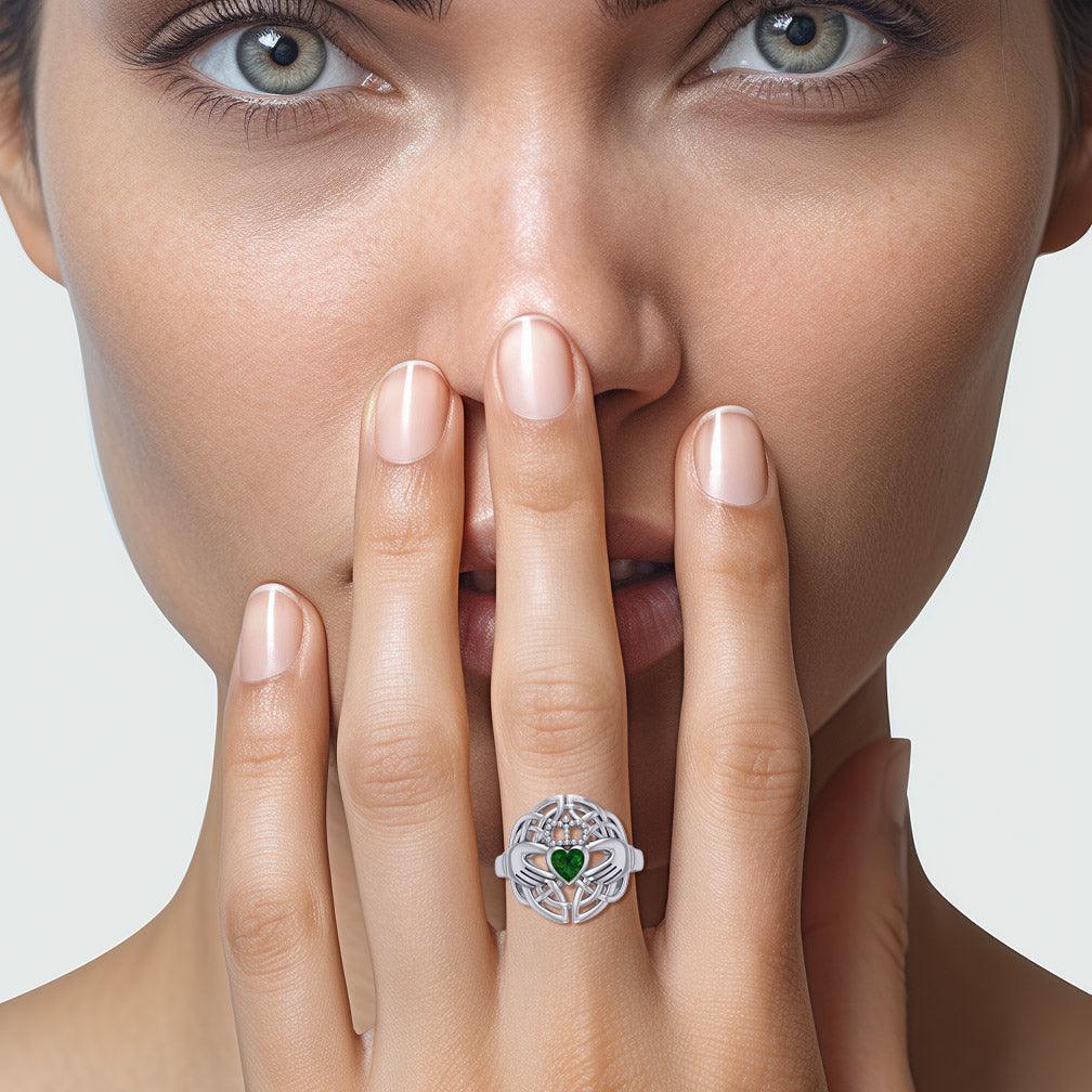 Celtic Claddagh Knotwork Sterling Silver Ring with Gemstone TR1876 - peterstone.dropshipping