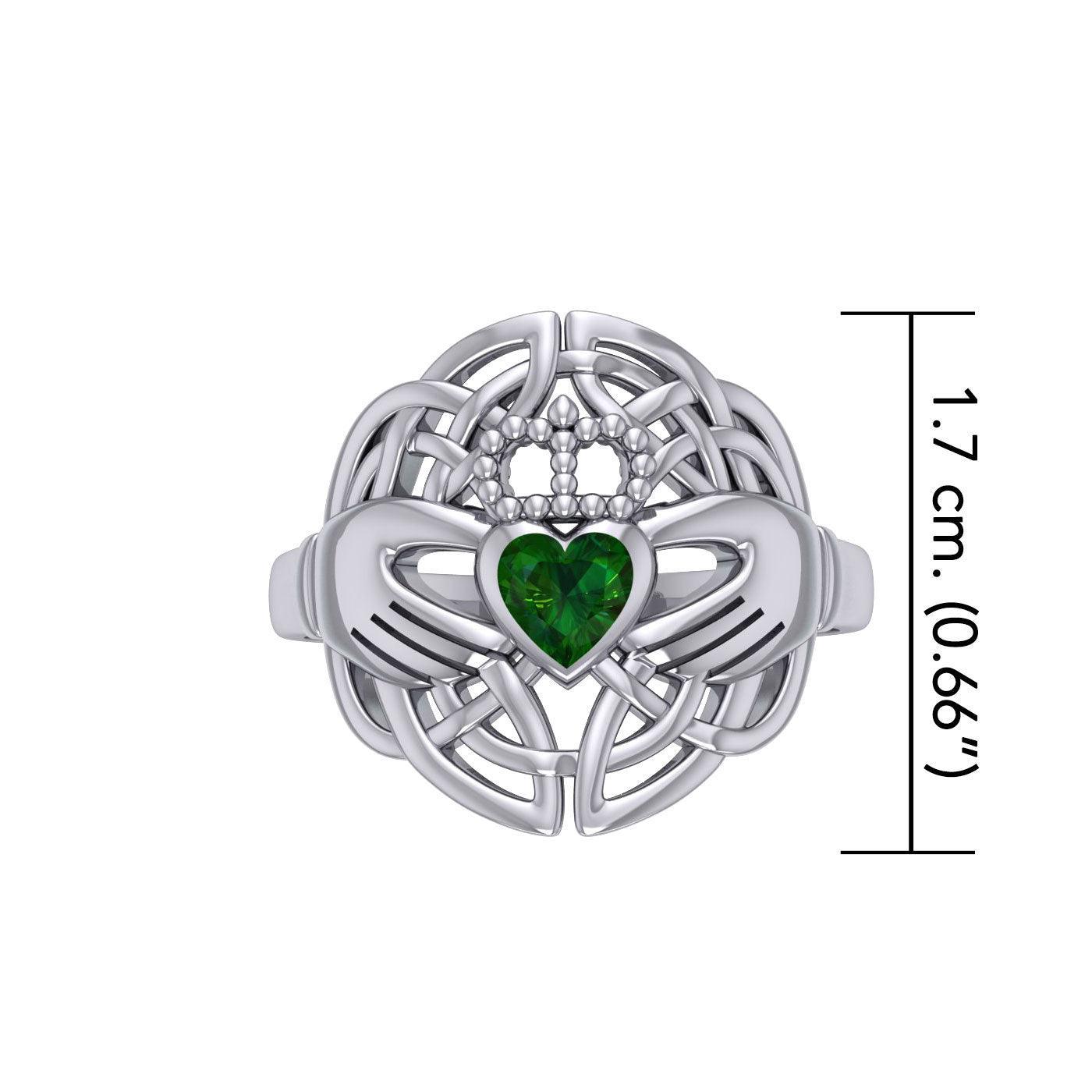 Celtic Claddagh Knotwork Sterling Silver Ring with Gemstone TR1876 - peterstone.dropshipping