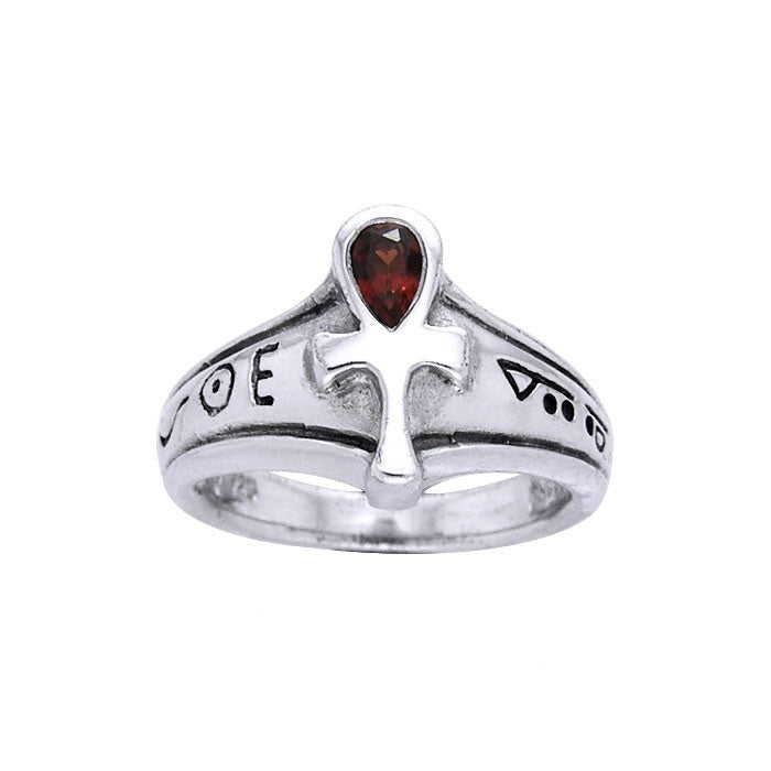 Ankh Sterling Silver Ring with Gemstone TR1878
