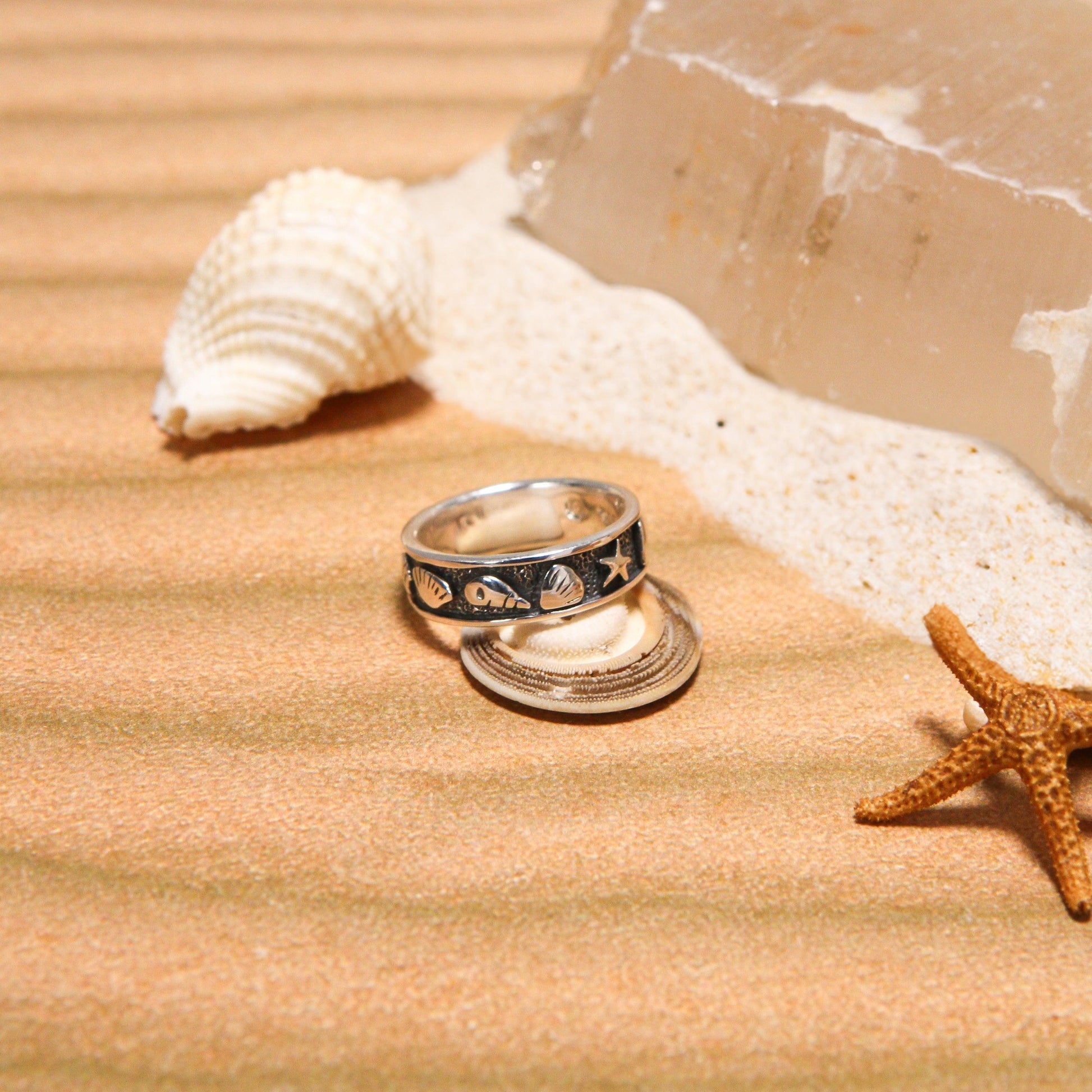 Starfish and Seashell – Hear the sea whispers Ring TR246 - peterstone.dropshipping