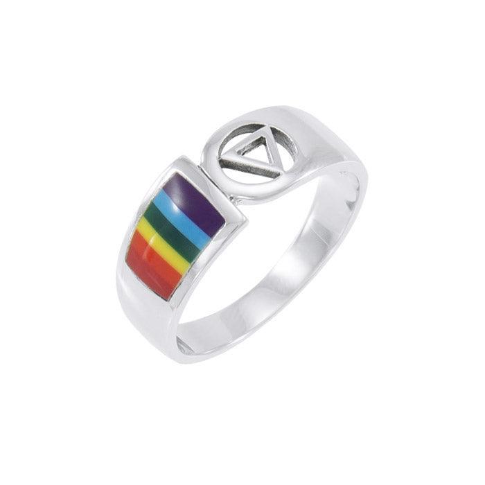 Pride Symbol with Rainbow Color Inlay Silver Ring TR285 - peterstone.dropshipping