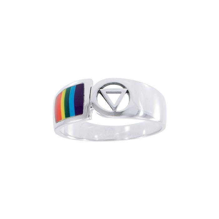 Pride Symbol with Rainbow Color Inlay Silver Ring TR285 - peterstone.dropshipping