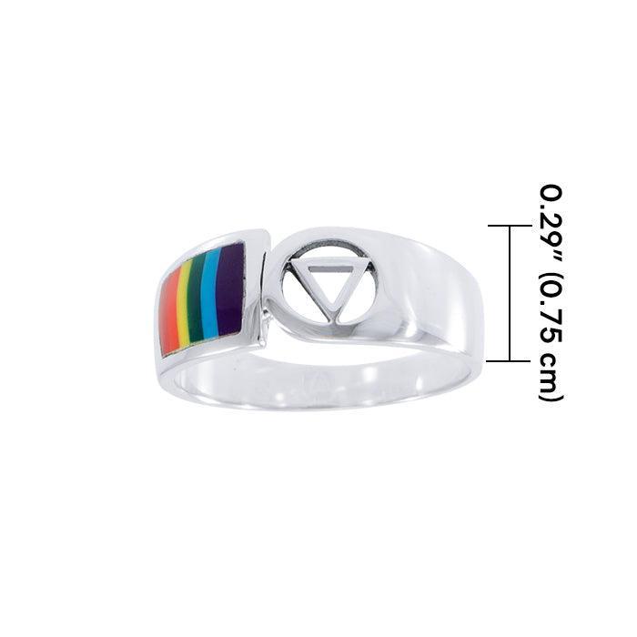 Pride Symbol with Rainbow Color Inlay Silver Ring TR285 - peterstone.dropshipping