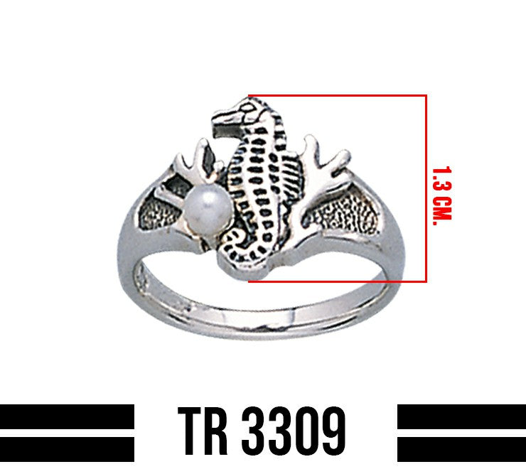 Seahorse Sterling Silver Ring with Synthetic Pearl TR3309