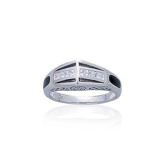 Modern Band Ring with Gemstone and Enamel TR3445