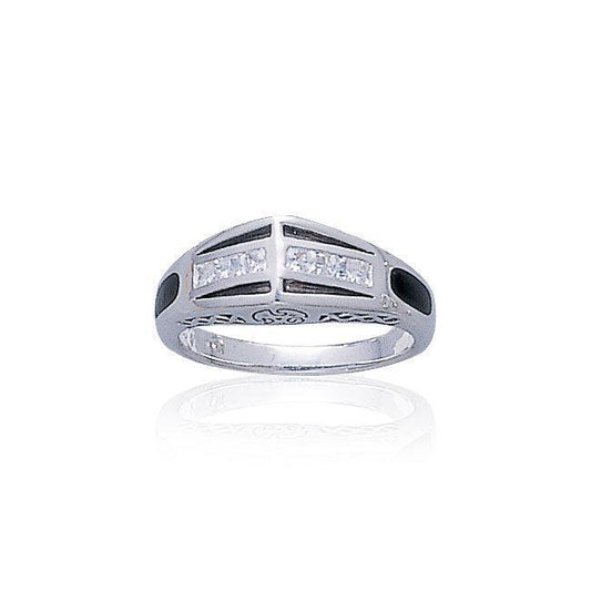 Modern Band Ring with Gemstone and Enamel TR3445