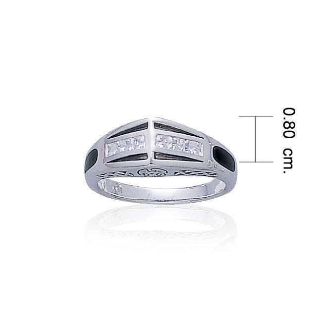 Modern Band Ring with Gemstone and Enamel TR3445