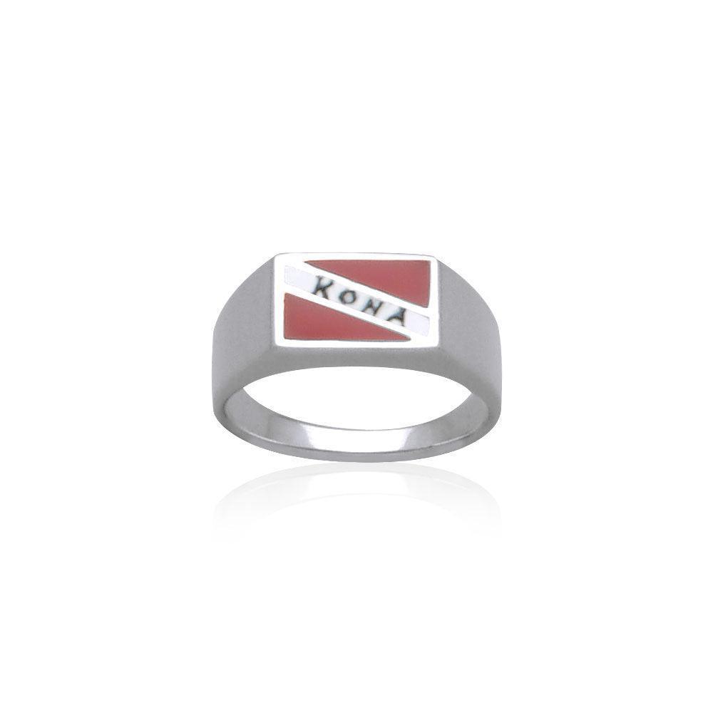 Kona Island Dive Flag and Dive Equipment Silver Large Ring TR3559