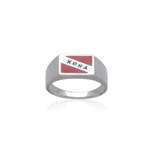 Kona Island Dive Flag and Dive Equipment Silver Large Ring TR3559