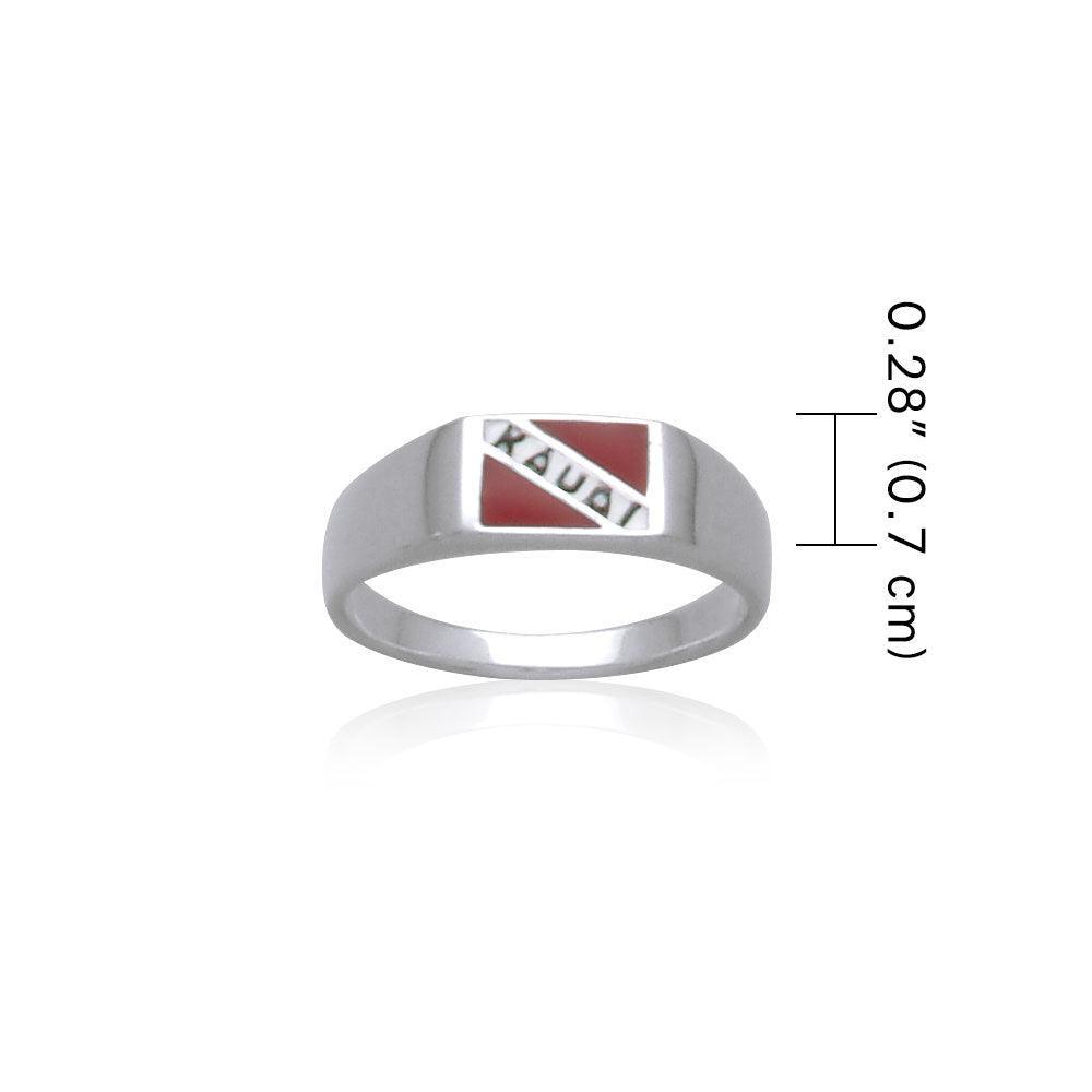 Kauai Island Dive Flag and Dive Equipment Silver Small Ring TR3607