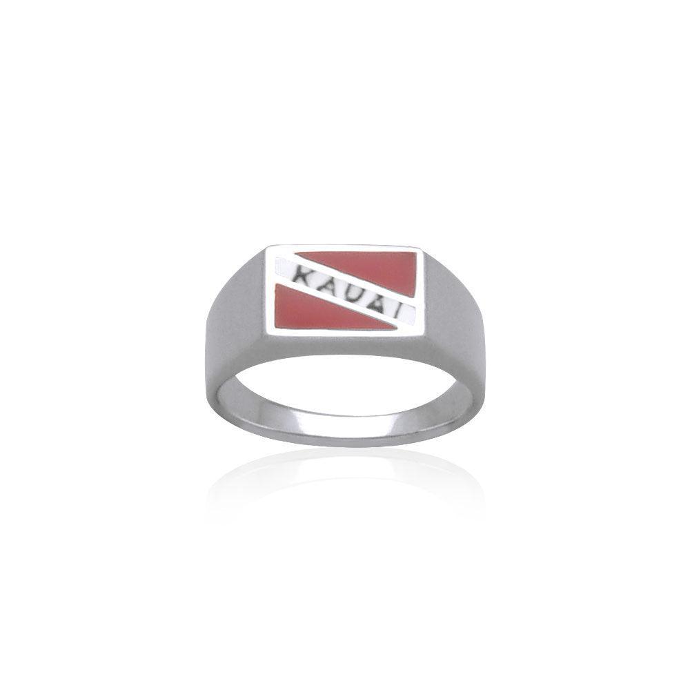 Kauai Island Dive Flag and Dive Equipment Silver Large Ring TR3608
