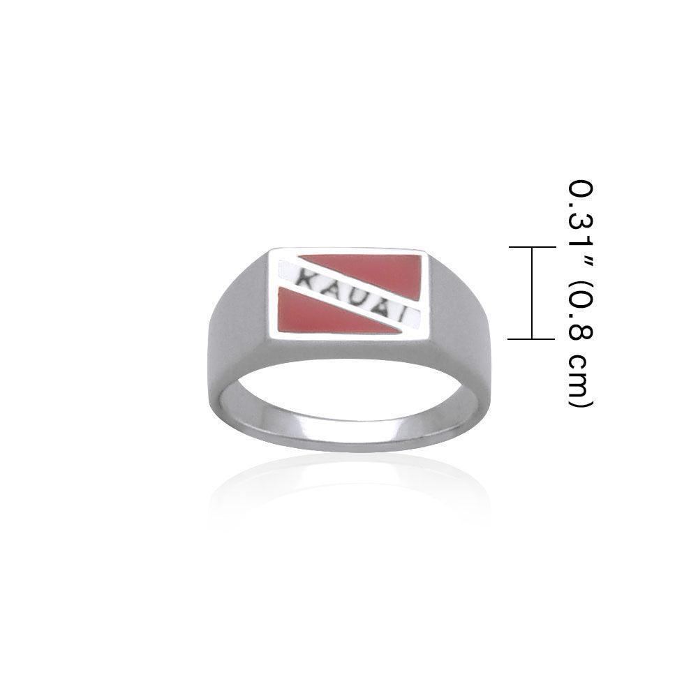 Kauai Island Dive Flag and Dive Equipment Silver Large Ring TR3608