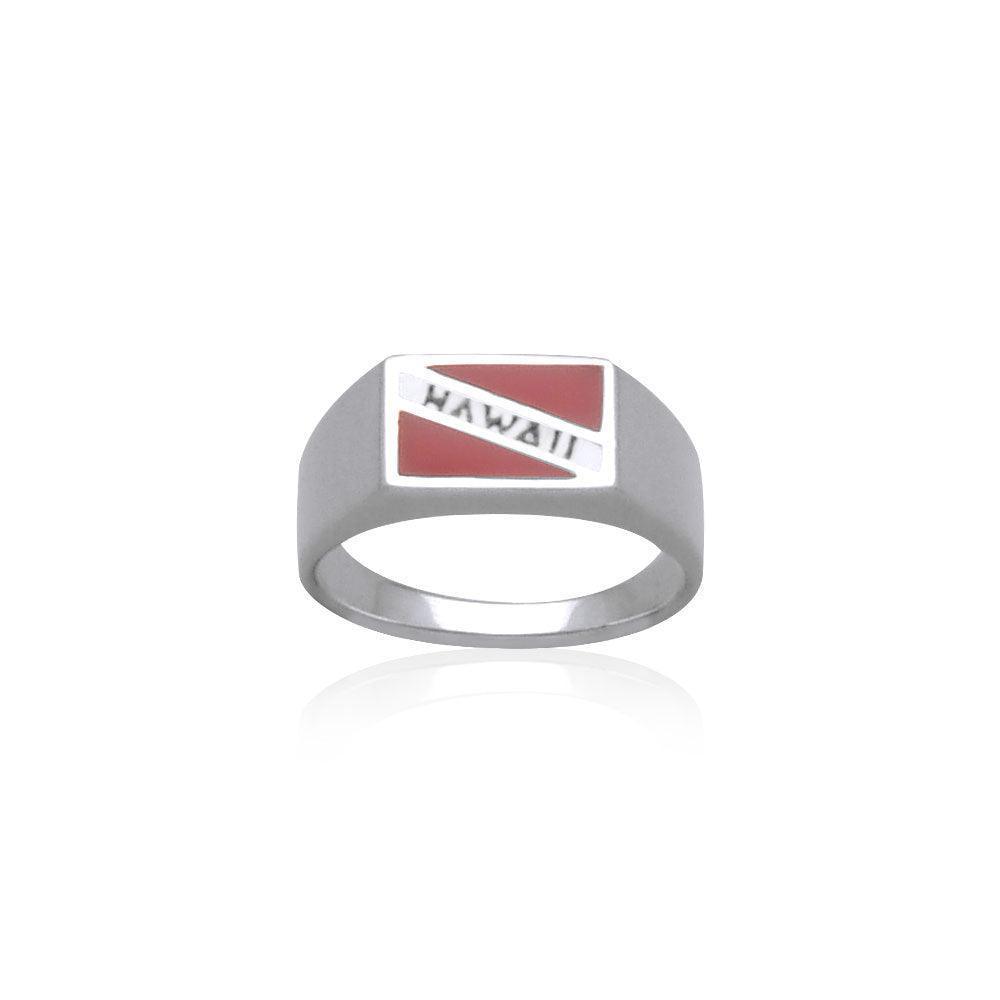 Hawaii Island Dive Flag and Dive Equipment Silver Large Ring TR3609