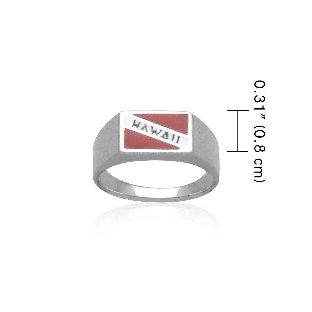 Hawaii Island Dive Flag and Dive Equipment Silver Large Ring TR3609