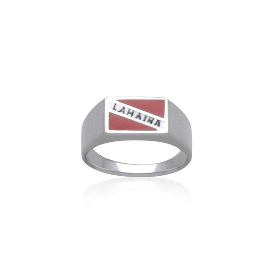 Lahaina Island Dive Flag and Dive Equipment Silver Large Ring TR3612