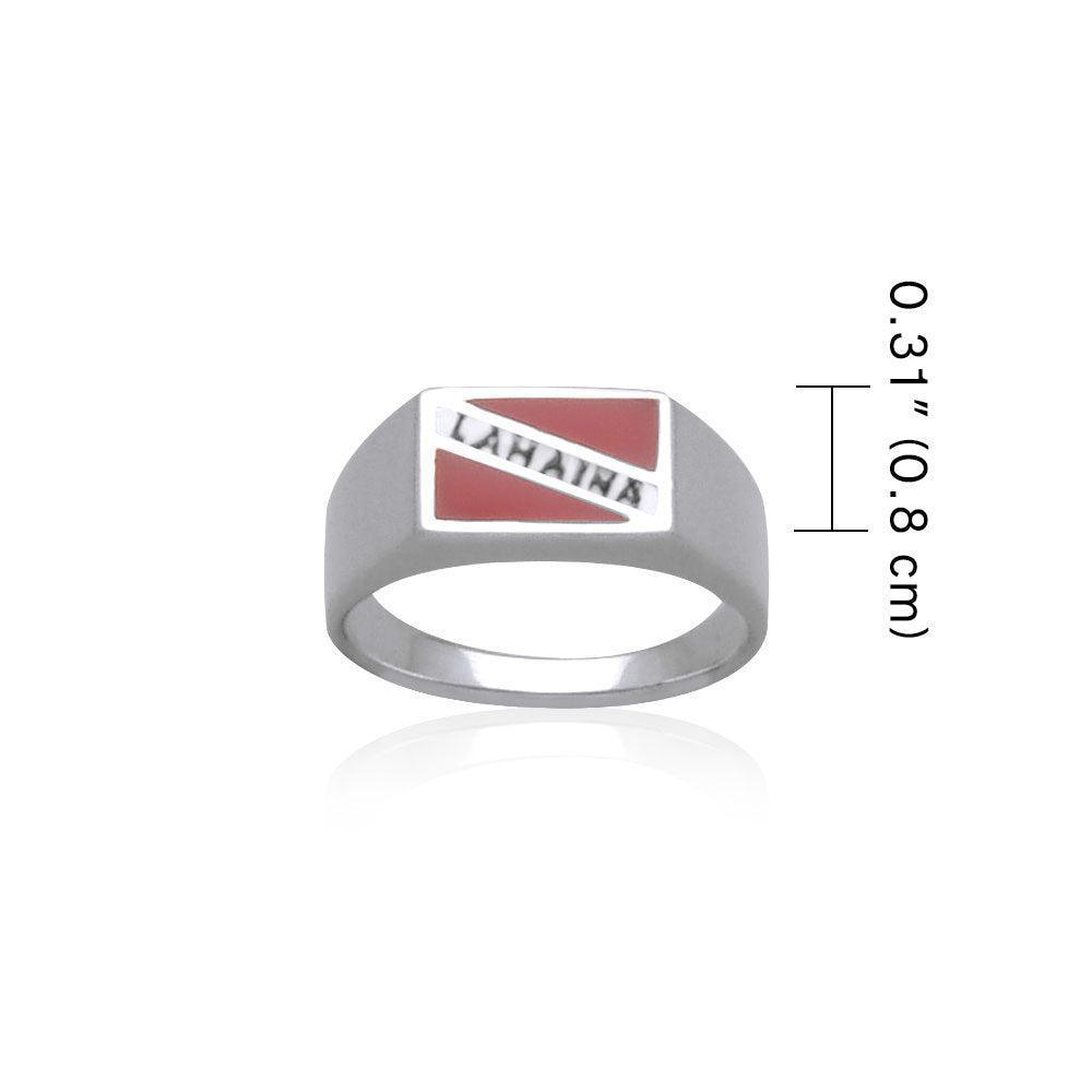 Lahaina Island Dive Flag and Dive Equipment Silver Large Ring TR3612
