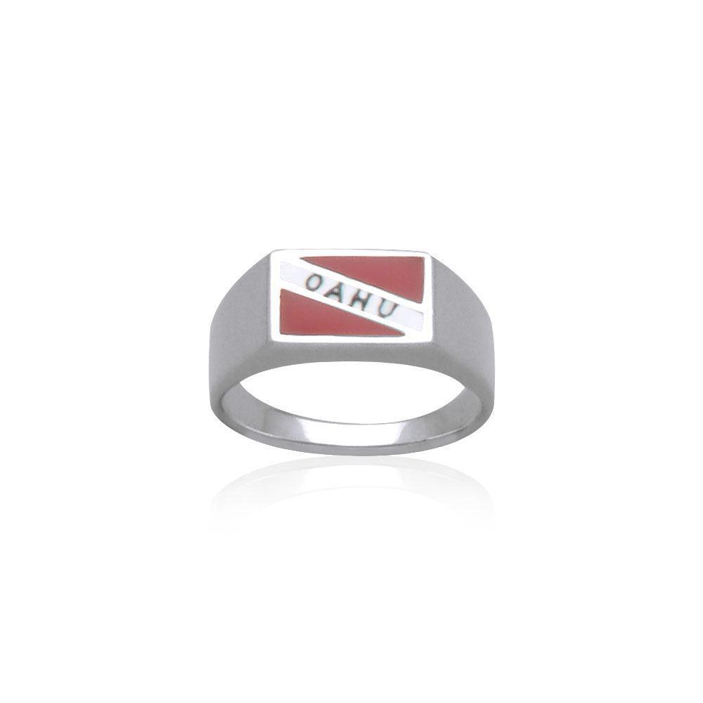 Oahu Island Dive Flag and Dive Equipment Silver Large Ring TR3634