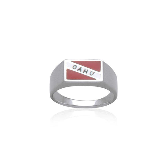 Oahu Island Dive Flag and Dive Equipment Silver Large Ring TR3634