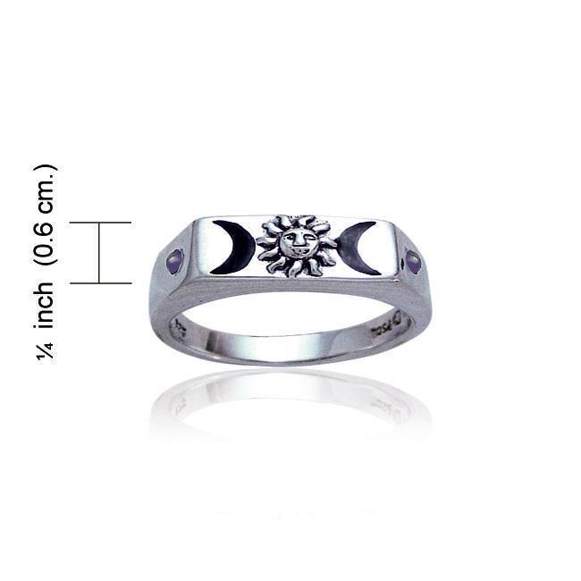 Sun and Crescent Moon Silver Ring TR3703