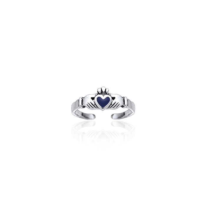 Irish Claddagh Silver Toe Ring with Inlay TR3725