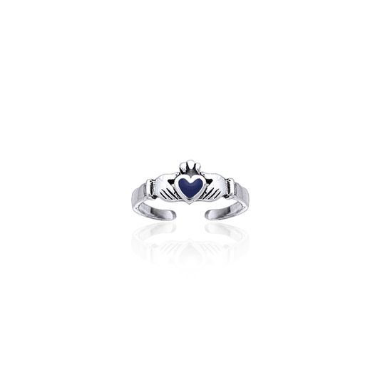 Irish Claddagh Silver Toe Ring with Inlay TR3725
