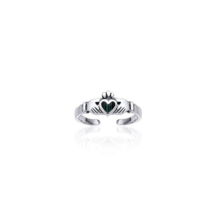 Irish Claddagh Silver Toe Ring with Inlay TR3725