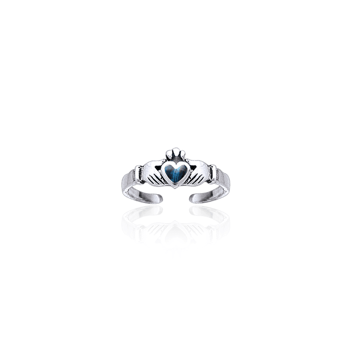 Irish Claddagh Silver Toe Ring with Inlay TR3725