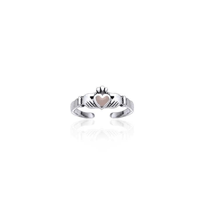 Irish Claddagh Silver Toe Ring with Inlay TR3725