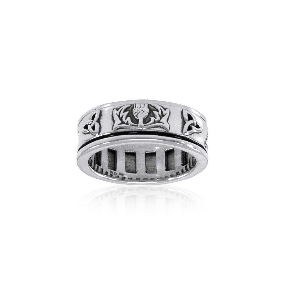 Celtic Trinity Shamrock Thistle Silver Spinner Ring TR3743