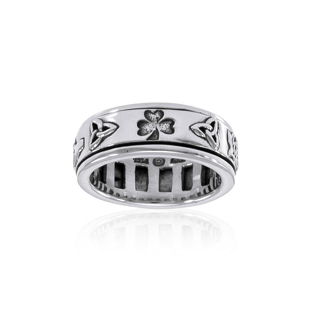 Celtic Trinity Shamrock Thistle Silver Spinner Ring TR3743