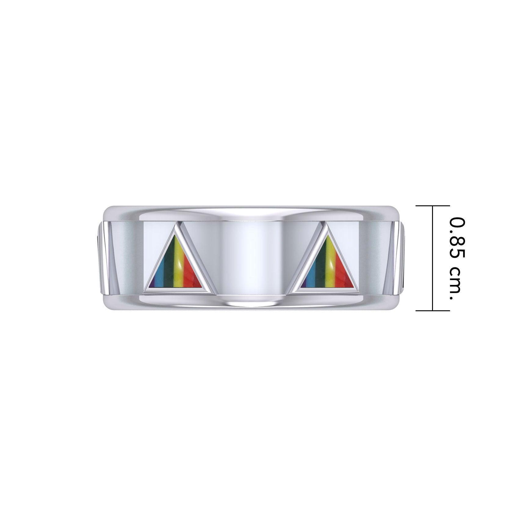Triangles Rainbow Silver Spinner Ring TR3744
