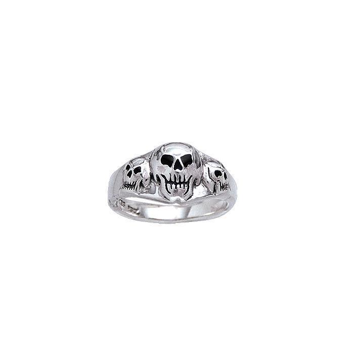 Triple Skull Silver Ring TR3756