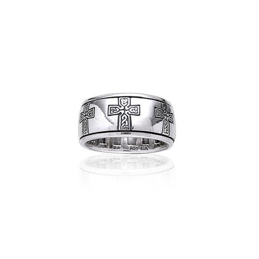Celtic Knotwork Sterling Silver Cross Spinner Ring TR3779
