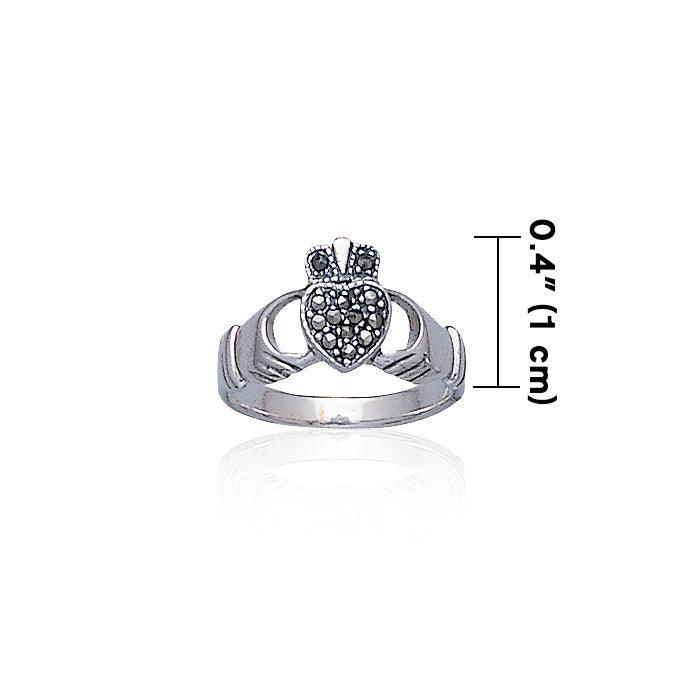 Irish Claddagh & Marcasite Heart Silver Ring TR416