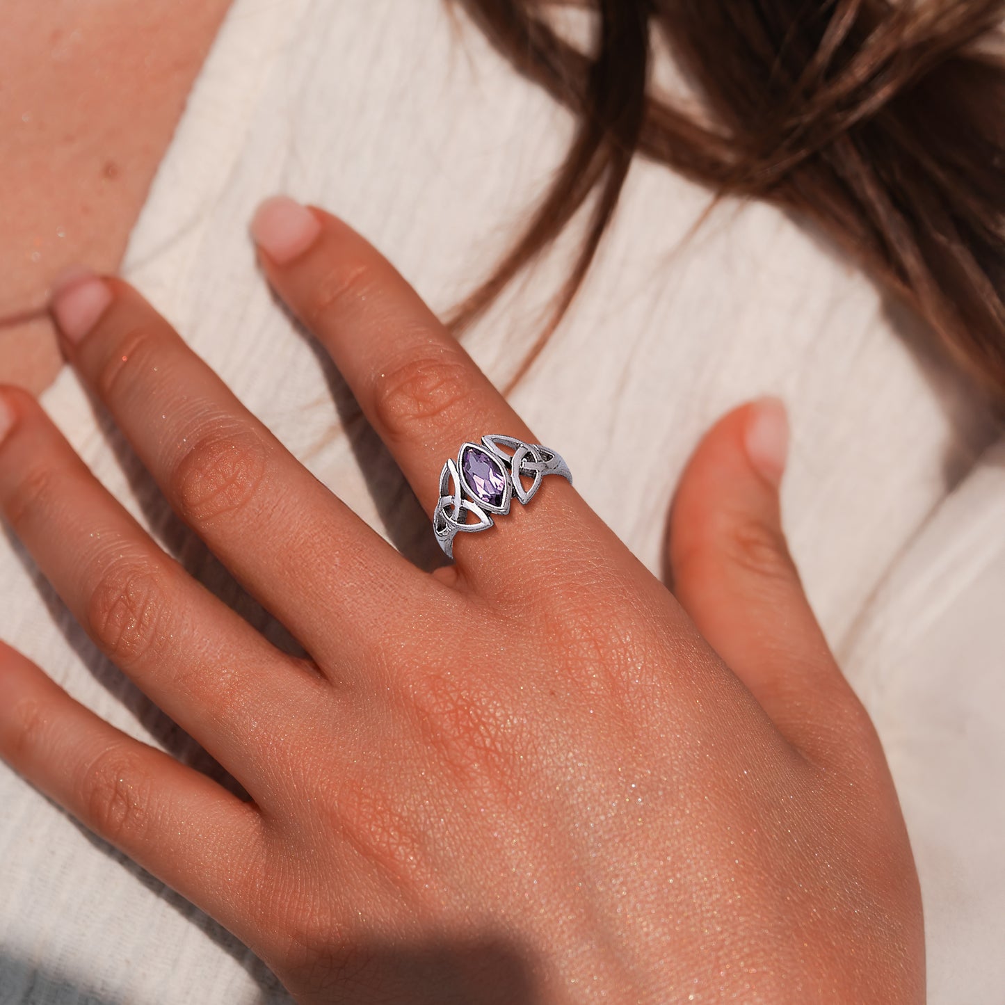 Celtic Knotwork Sterling Silver Ring with Gemstone TR556