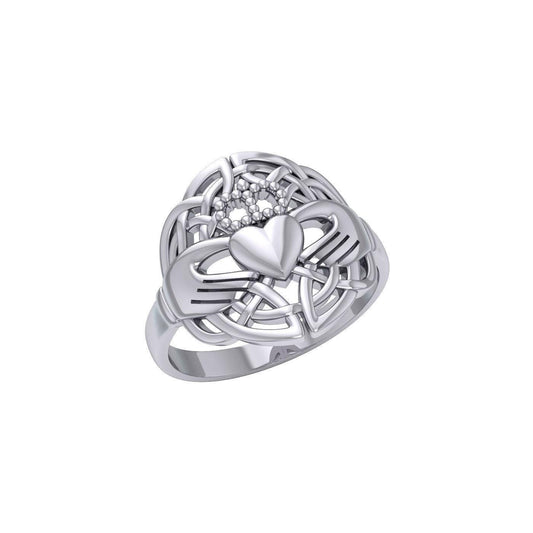 Celtic Claddagh & Celtic Knotwork Silver Ring TR666 - Wholesale Jewelry